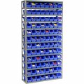 Global Industrial Steel Shelving with 96 4inH Plastic Shelf Bins Blue, 36x12x73-13 Shelves 603443BL